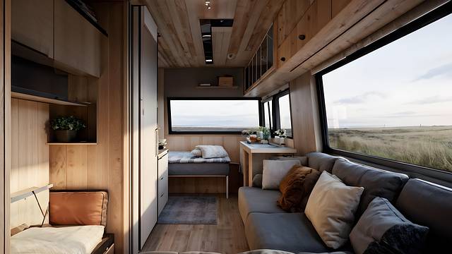 AI genererad bild på en husbil med fräscha omklädda dynor.